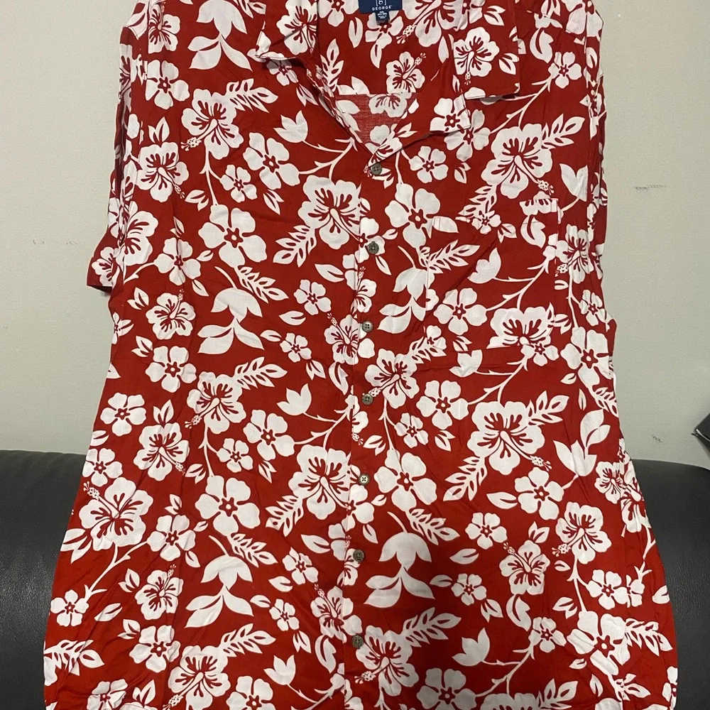 George Red and White Floral Casual Button Down Shirt - Picture 1 of 3